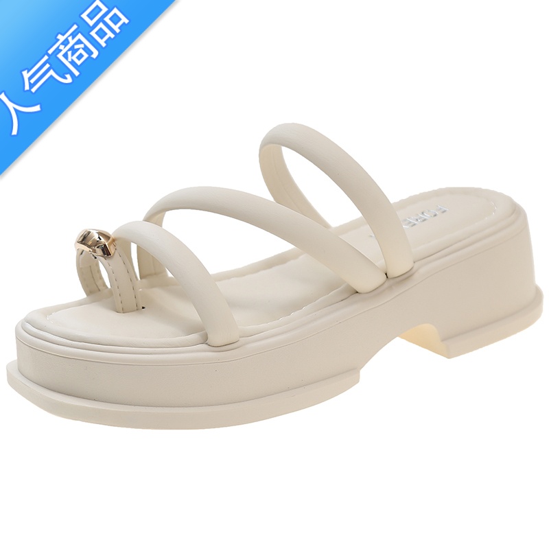 SUNTEK拖鞋女夏外穿2023新款法式晚风高级感厚底夹趾增高仙女配裙子凉鞋高清大图