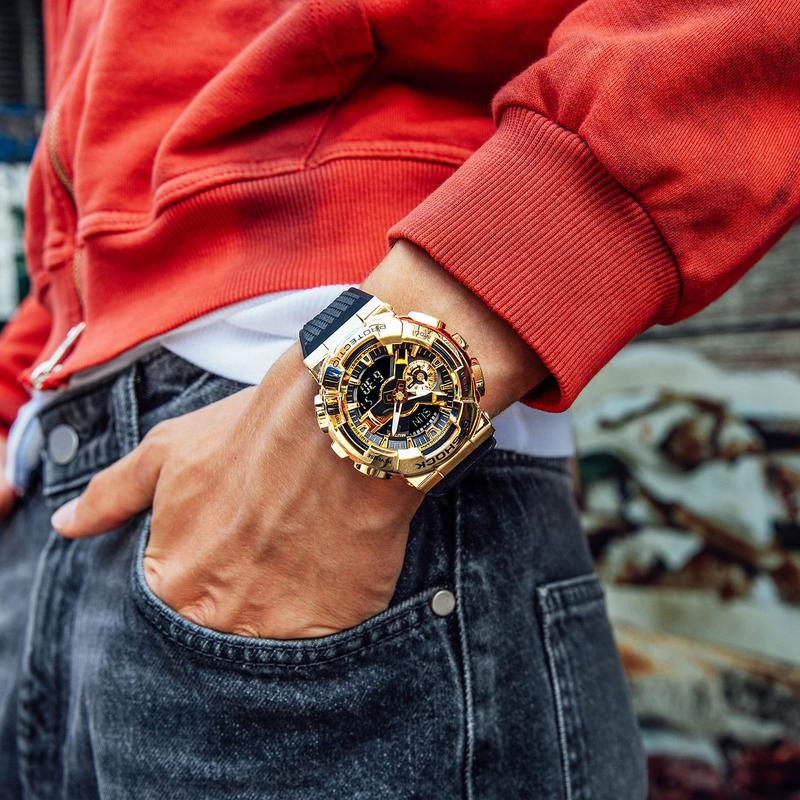 卡西欧(CASIO)男士石英表防水耐用多功能运动手表黑金配色潮流腕表高清大图