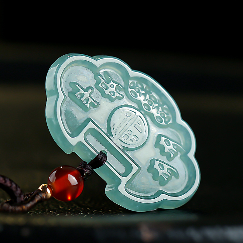 印象眸a货翡翠吊坠男女款蓝水岁岁平安锁玉石挂件附送证书