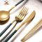 北欧风ins刀叉勺三件套家用金属筷子不锈钢牛排刀叉套装西餐餐具 敬平 叉勺[黑金]