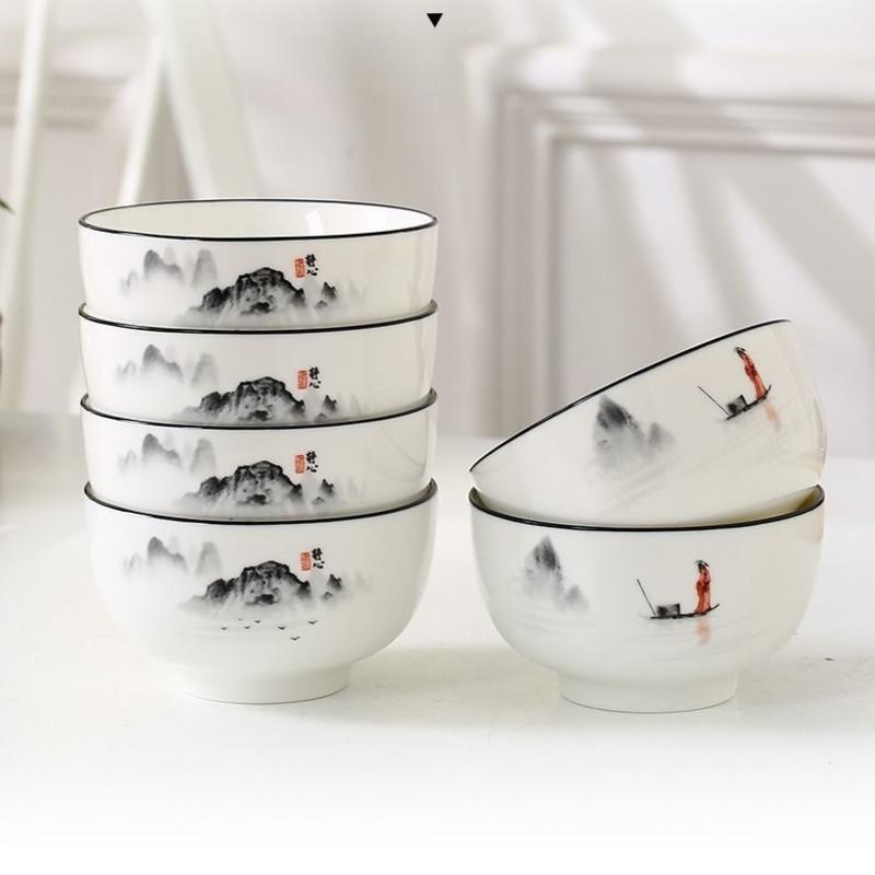 瓷碗455英寸饭碗米饭碗中式釉上彩碗餐具套装45英寸10个装静心