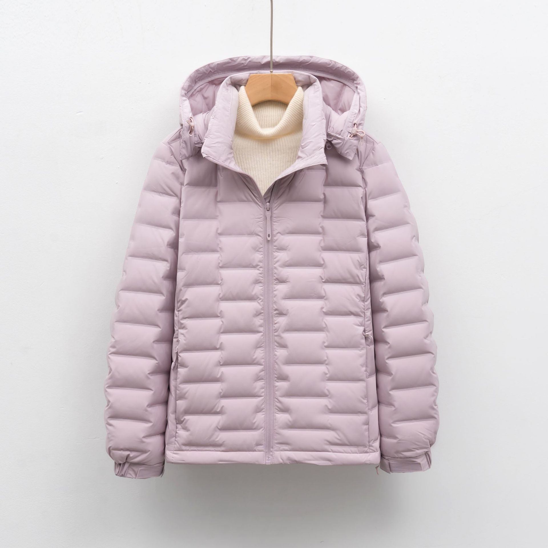 90绒新国标户外轻薄羽绒服女秋冬短款连帽轻便上衣外套_85281 粉色 M