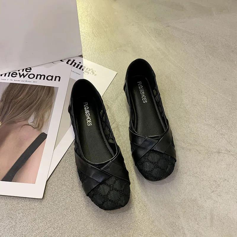 网鞋女2022夏新款网纱透气轻便软底平底鞋浅口一脚蹬圆头豆豆鞋威珺