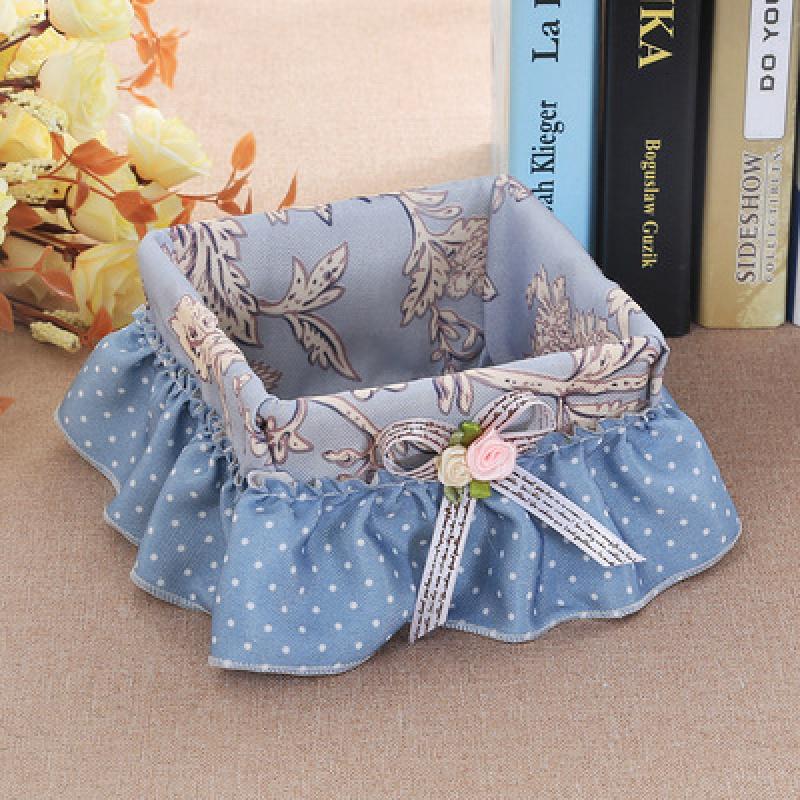 家柏饰(CORATED)创意藤编水果糖果篮子田园蕾丝遥控器收纳篮收纳筐 暗香方形