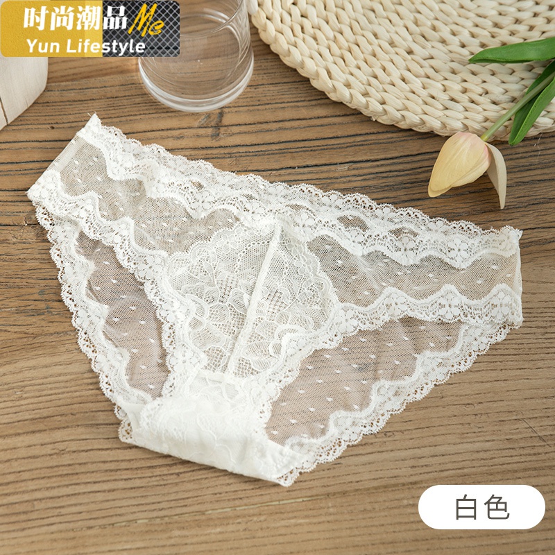 YUNWUXIN夏季薄款透明网纱内裤女蕾丝超薄低腰少女棉裆女士三角裤头内裤