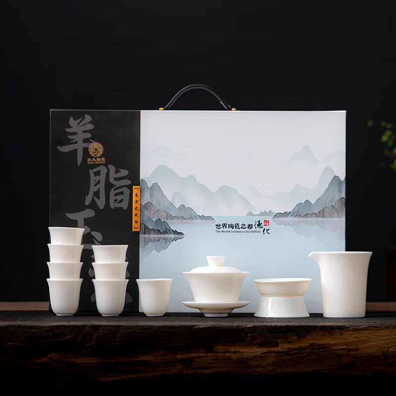 苏氏陶瓷/SUSHI CERAMICS J0881 羊脂玉瓷荣光盖碗三才盖碗礼盒套组140ML (单位:盒)