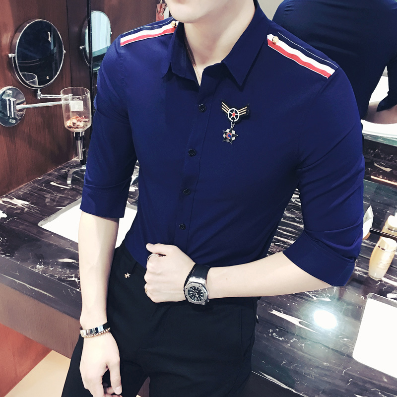 美师理店型师酒吧KTV服务员工作服夏款男女生七分袖衬衫衣