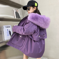 举翼王子男女中小儿童獭兔皮毛一体内胆派克服毛毛皮草外套中长款宝宝 紫色外壳+香芋紫 170定做不退不换