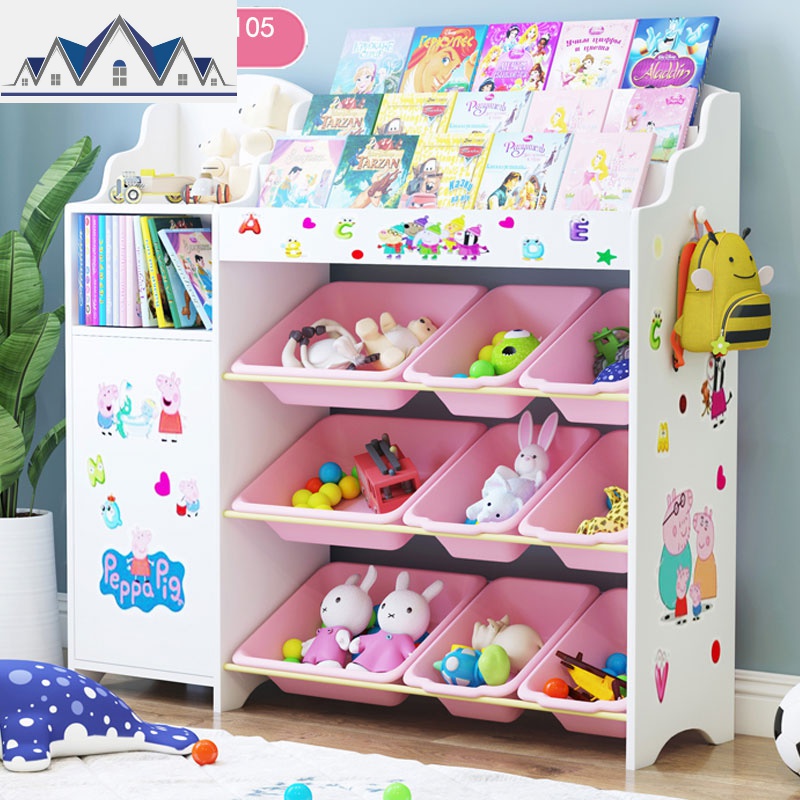 宝宝儿童玩具收纳架箱塑料多层大容量幼儿园整理储物柜子置物架子 三维工匠收纳柜 8013小猪白色粉盒114*30*105