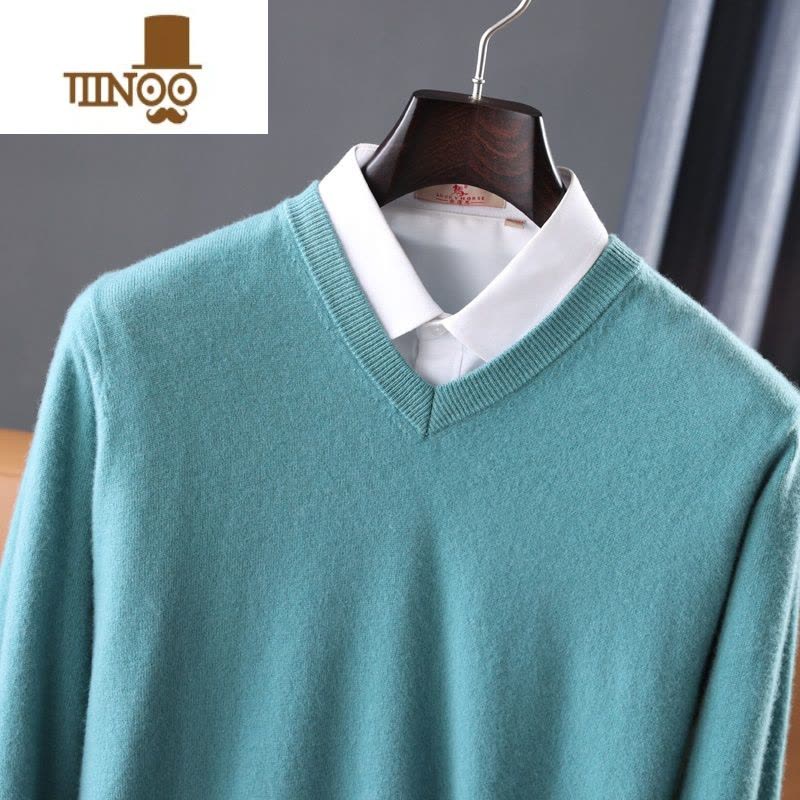 YANXU纯毛衫男V领圆领平面标准商务休闲时尚长袖套头毛衣针织衫图片