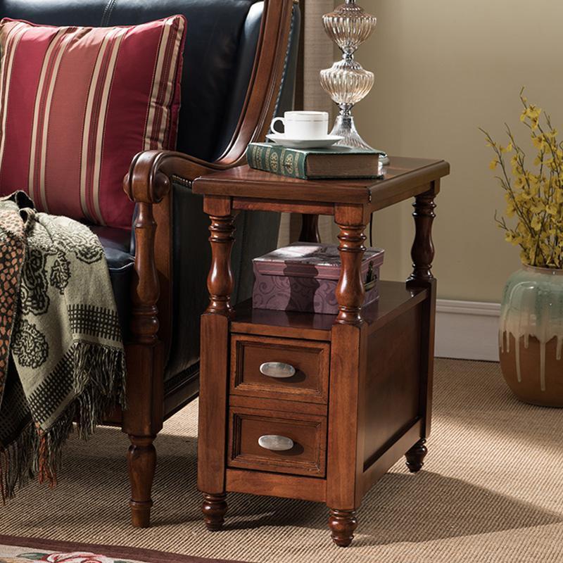 森美人美式实木边几角几电话几客厅沙发边桌边柜移动电脑桌小茶几夹缝桌 小尺寸31*60*62CM（樱桃色）