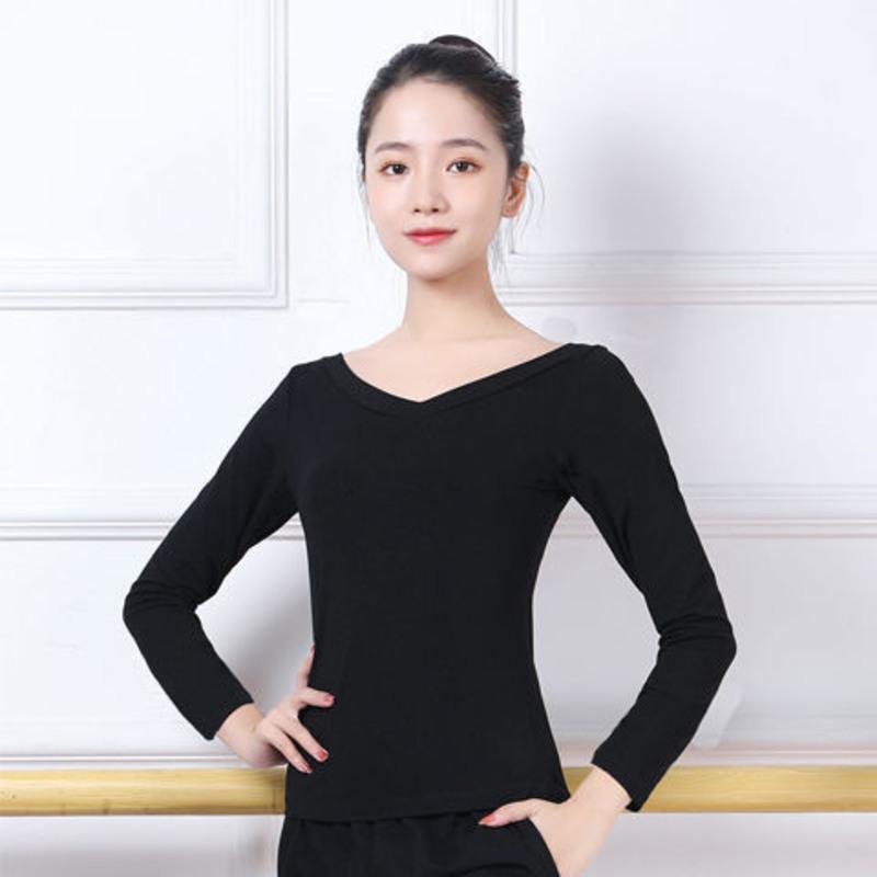 双V领黑色上衣(长袖) S V领舞蹈练功服专业女套装学生艺考灯笼裤舞蹈裤现代中国舞服上衣