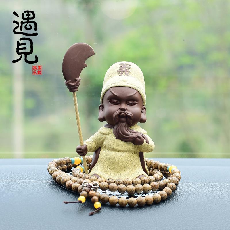 精品紫砂Q版关公武圣关羽陶瓷可爱车载祝福摆件车内车上饰品 三维工匠 武圣关羽-墨绿[送防滑垫佛珠]高清大图