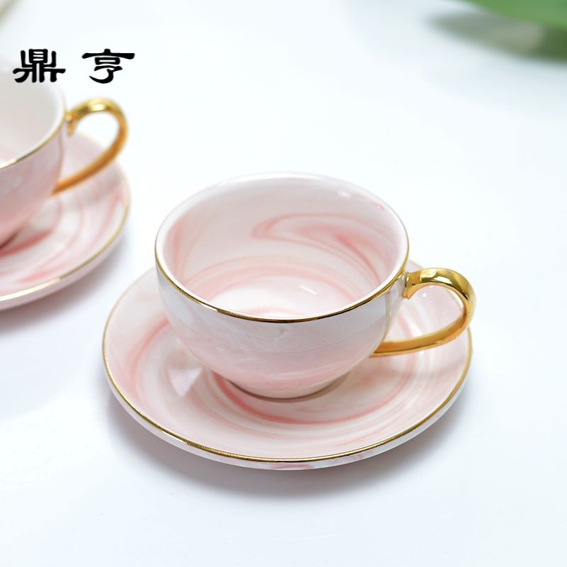 鼎亨北欧简约大理石纹花茶花茶杯 陶瓷咖啡杯碟套装下午茶杯杯子