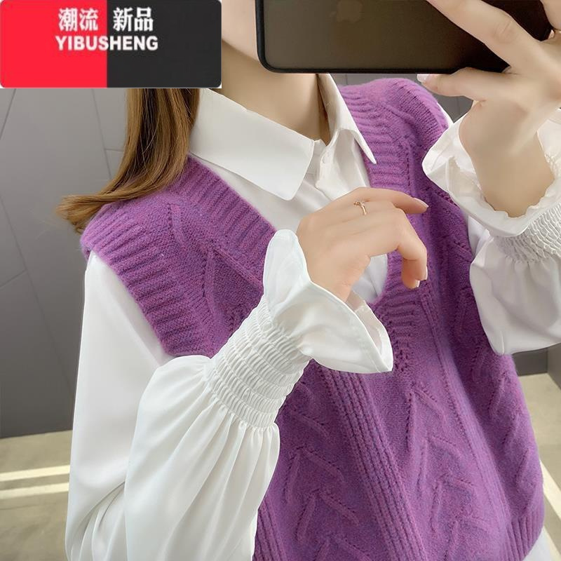 yibushengv领针织马甲女2022新款宽松百搭无袖毛衣背心外穿韩版马夹潮
