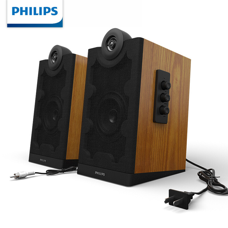 Philips/飞利浦 Hi-Fi多媒体2.0有源蓝牙音箱 台式电脑音响木质音响