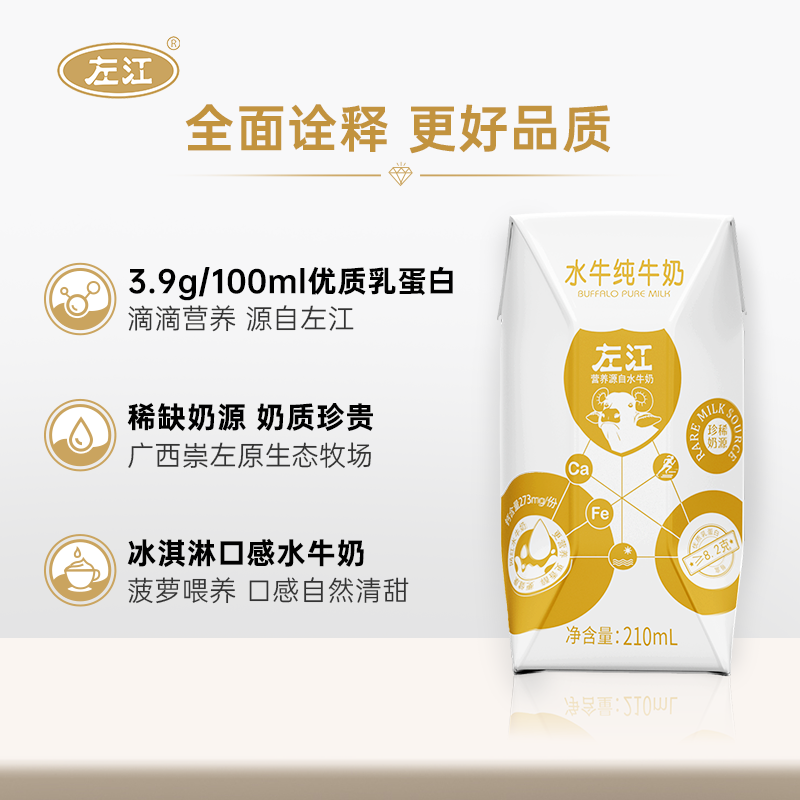 左江水牛纯牛奶 210ml*10盒*2箱 广西水牛奶 3.9g/100ml优质乳蛋白 冰淇淋口感 营养丰富早餐奶