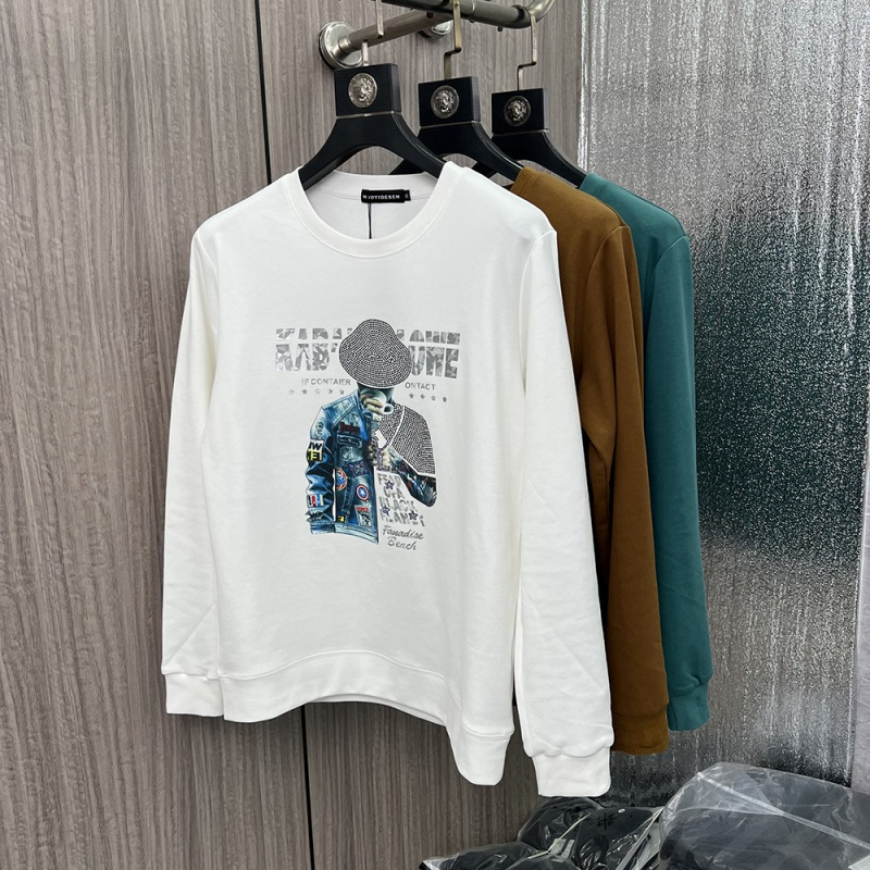 欧洲站秋冬新款时尚印花卫衣男士圆领潮流烫钻人物修身长袖体恤衫