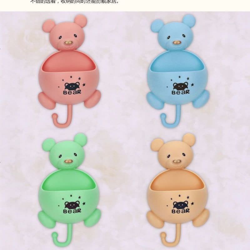 小熊吸盘香皂盒牙刷架肥皂收纳盒浴室壁挂香皂架可爱熊牙刷镜挂钩 1个装 蓝色图片