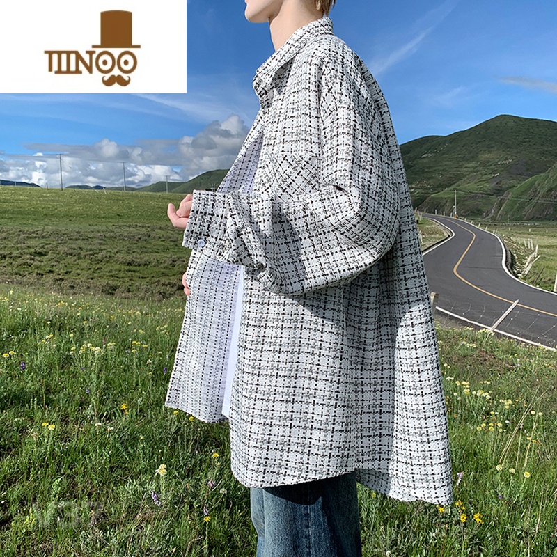 YANXU日系cityboy外套男2023年感潮牌千鸟格长袖衬衫式夹克