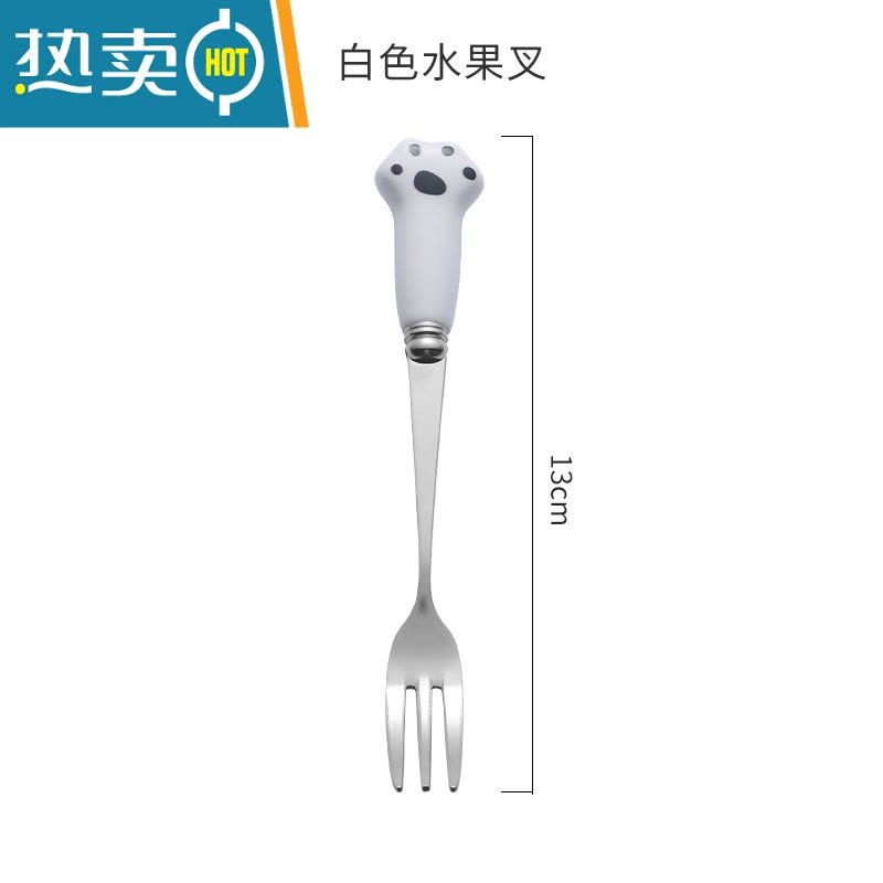 敬平304不锈钢家用水果叉套装创意精致可爱卡通儿童安全小叉子轻奢华 白色陶瓷柄-6支装牙签图片