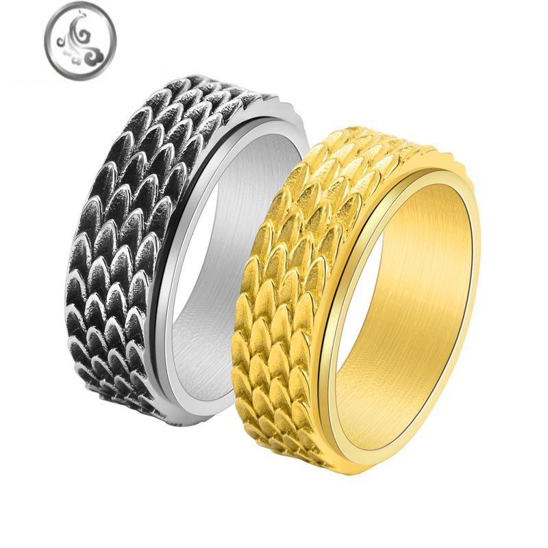 jimi复古霸气男潮钛钢龙鳞可旋转戒指个性简约男士指环单身食指环配饰