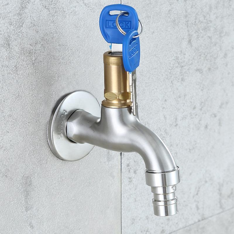 304不锈钢户外带锁水龙头拖把池4分单冷防盗水龙头钥匙洗衣机龙头