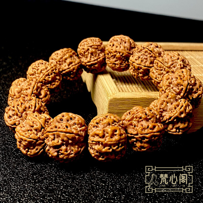 [梵心阁]尼泊尔毕业级扇面蜂王6瓣大金刚菩提手串黄皮6星头12+2颗双龙纹大爆肉