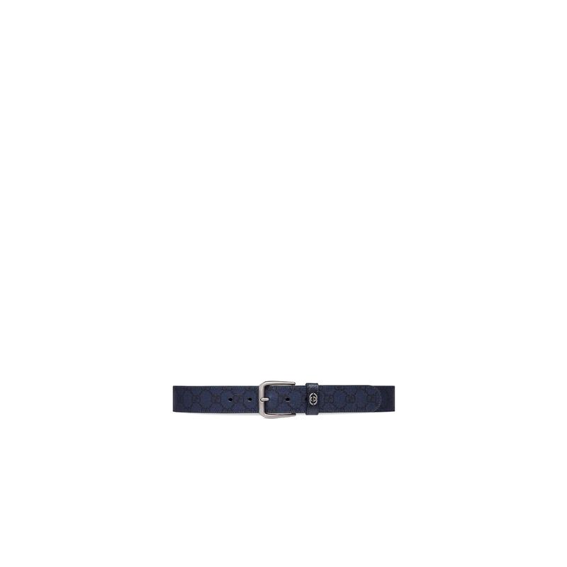 古驰(GUCCI)GGSupreme帆布互扣式G细节方扣男腰带35cm蓝色深蓝潮流配饰