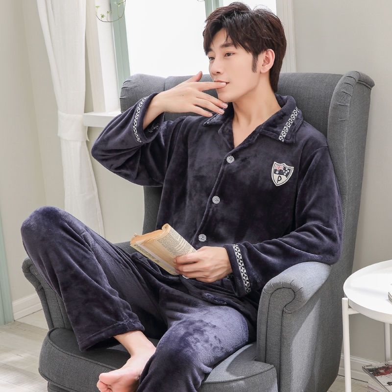 男士睡衣珊瑚绒冬季睡衣男秋冬天大码加厚保暖法兰绒家居服套装