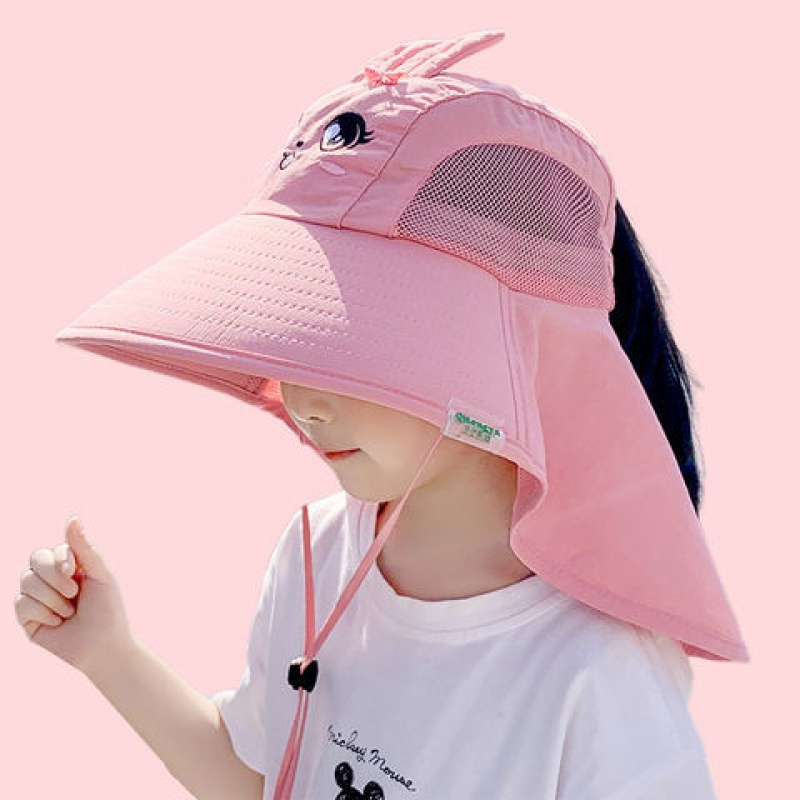 儿童护颈遮阳帽护脖子大帽檐男童女童沙滩渔夫帽夏防晒宝宝帽子潮视频