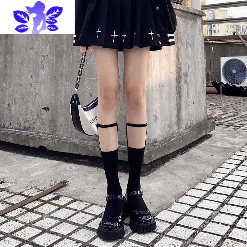 ideamini黑色中筒女春秋款ins潮腿环长筒jk小腿袜吊带朋克丝袜