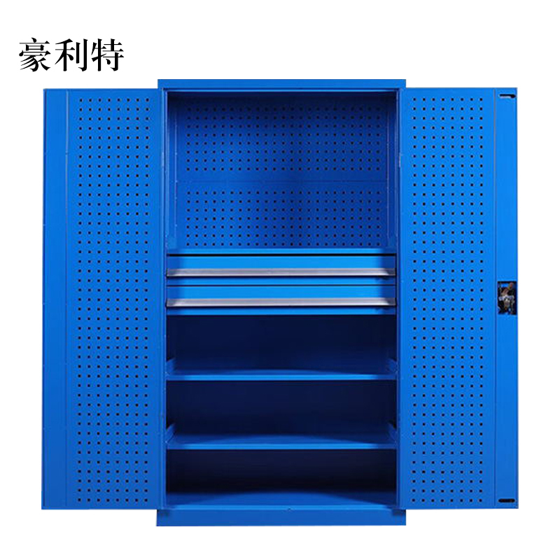 豪利特工具柜加厚铁皮储物柜工厂车间用带抽屉汽修多功能收纳柜通门内二抽柜蓝色