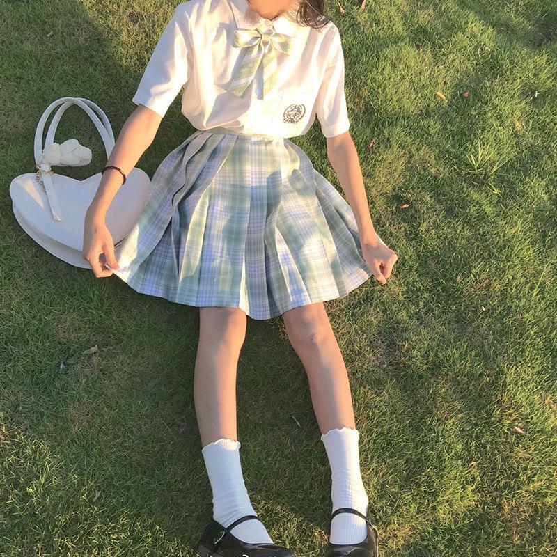 jk制服jk制服不良少女兔姬舍 雪松JK制服裙绿色格子半身裙百褶裙格裙