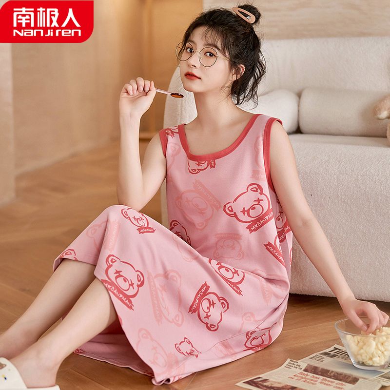 睡裙女夏季背心2023年新款无袖薄款大码学生睡衣女夏天 YQ1304主图背心睡裙 XXL