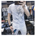 欧洲站丝光棉圆领短袖T恤男潮牌ins潮流修身夏季新款男士半袖_2 L 白色