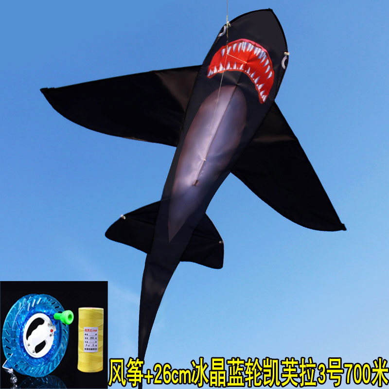 潍坊风筝 夜光 海洋动物风筝 成人儿童大型风筝 线轮 鲨鱼风筝创意 三维工匠 鲨鱼+26轮凯芙拉3号700米线高清大图