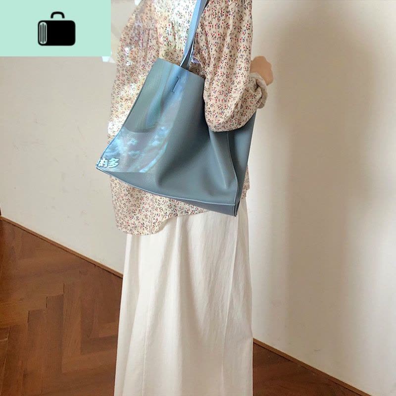 程牙伢 2020新款韩版简约超软托特单肩大包女 休闲百搭手提大包潮NEW LAKE女士单肩包图片