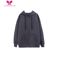 YUNWUXINROSE同款藏青色拉链开衫连帽卫衣女秋季新款ins潮情侣装外套上衣