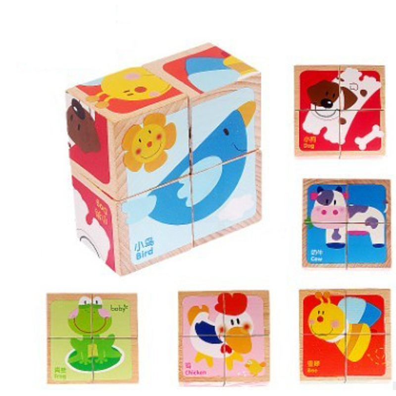 波比六面画田园动物 儿童立体拼图宝宝智力开发玩具六面画幼儿园男女孩2345岁动物积木
