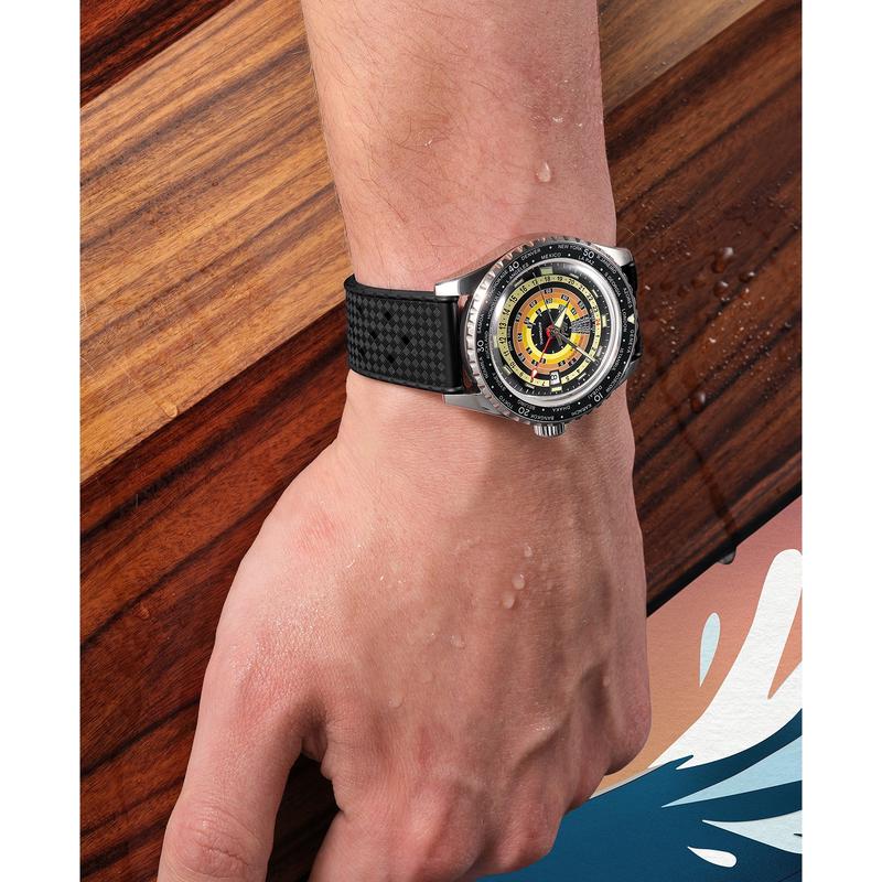 美度(Mido)瑞士自动机械女款世界时区潜水表41mm黑橡胶表带防水200米高清大图