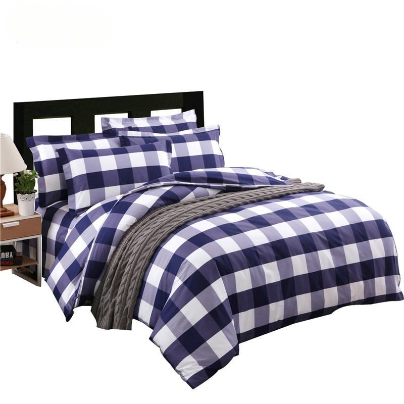 煊煜 全棉床品七件套(蓝白格) 1米床用 套高清大图