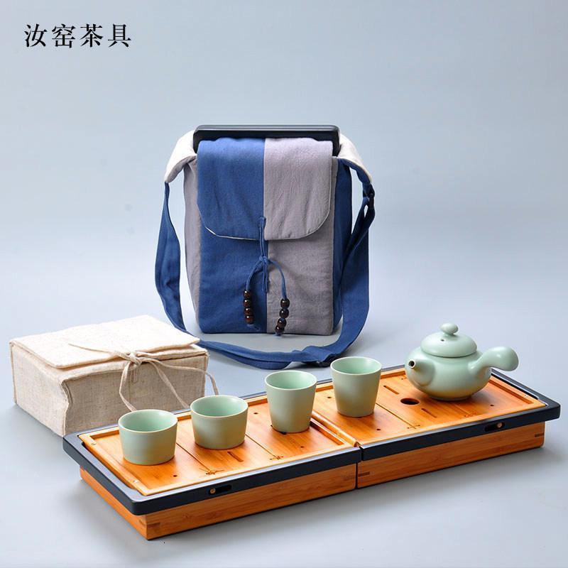 美帮汇手绘便携棉麻整套旅行功夫茶具套装 陶瓷紫砂汝窑茶壶茶杯高清大图