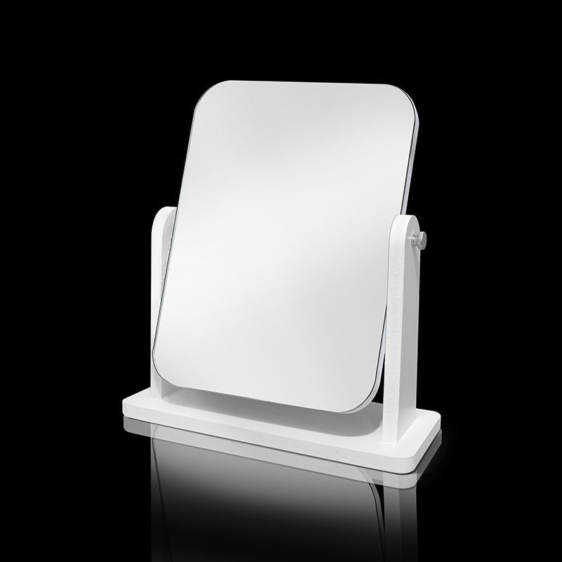 工匠时光木质台式化妆镜网红梳妆镜子高清桌面家用学生白色折叠大号可