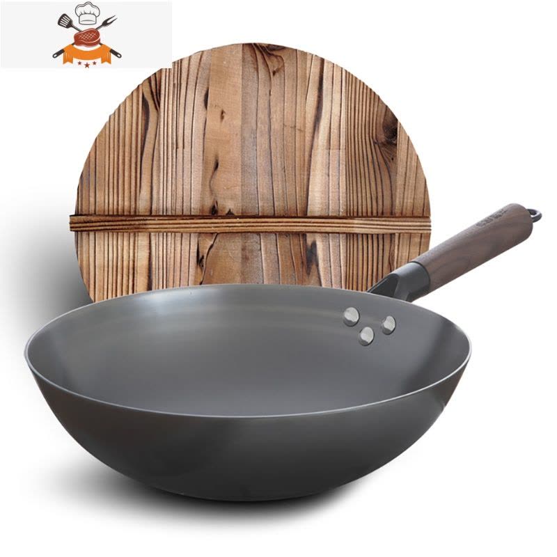 铸铁炒锅无涂层轻便老式圆底生铁锅不粘锅尖底家用炒菜锅铁锅 敬平 32cm中国味铁锅-玻璃盖图片