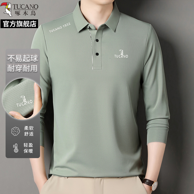 啄木鸟官方旗舰店长袖男士t恤2025新款春秋款POLO衫中年爸爸年秋高清大图