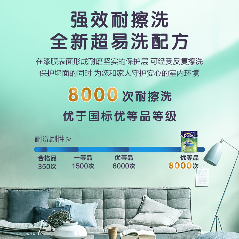 多乐士(Dulux)劲护无添加竹炭超易洗抗菌五合一内墙乳胶漆油漆墙面漆A8141+A914套装 15L