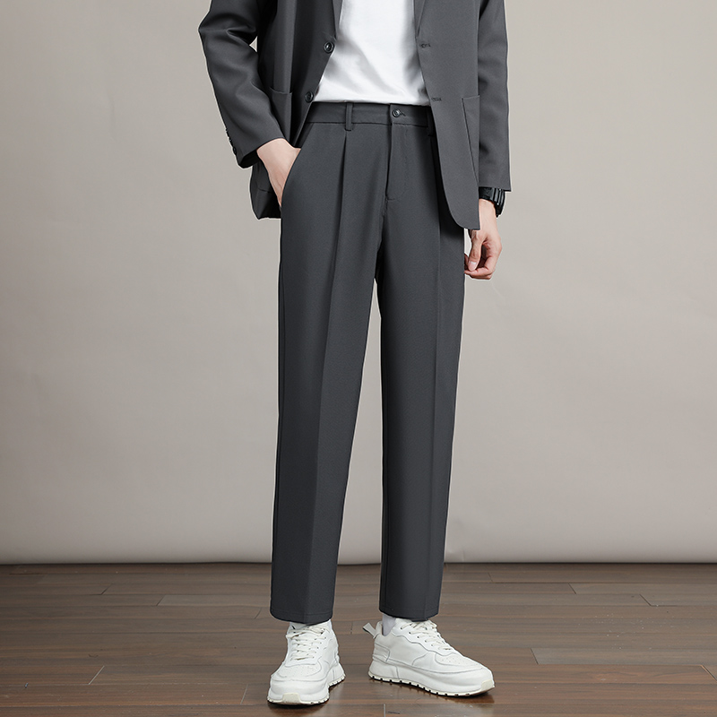 啄木鸟黑色休闲裤男士小西裤新款夏季薄款直筒修身商务西装裤子裤高清大图