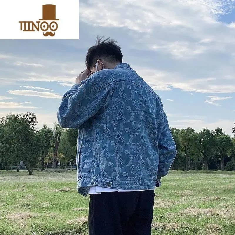 YANXU腰果花牛仔外套男潮牌欧美街头大码工装夹克韩版潮流新款上衣图片