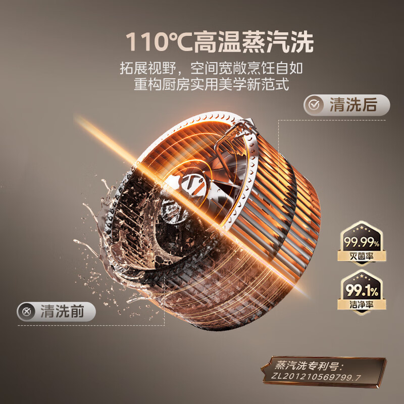 美的[高温蒸汽洗AK7 T]新欧式顶吸抽油烟机28大风量变频增压110℃自清洁1100Pa静压强排烟机门店同款高清大图